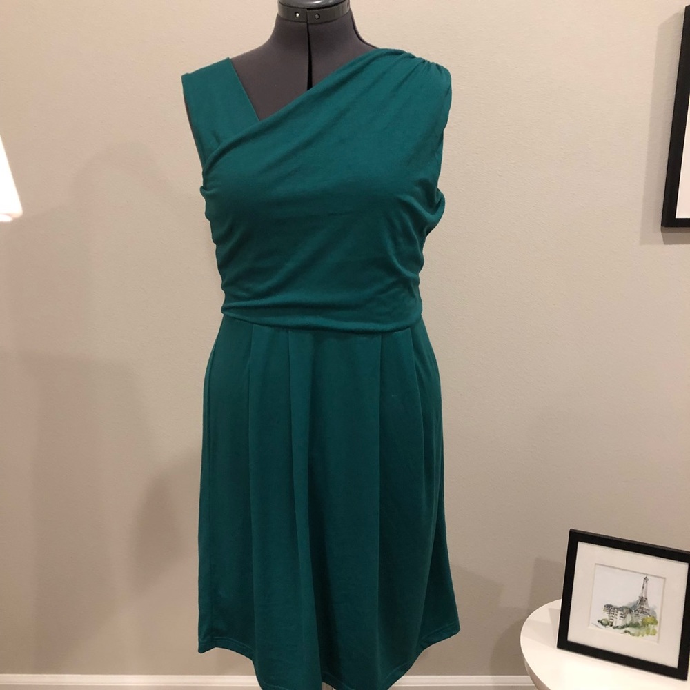 Green Dress Asymmetric Neckline
